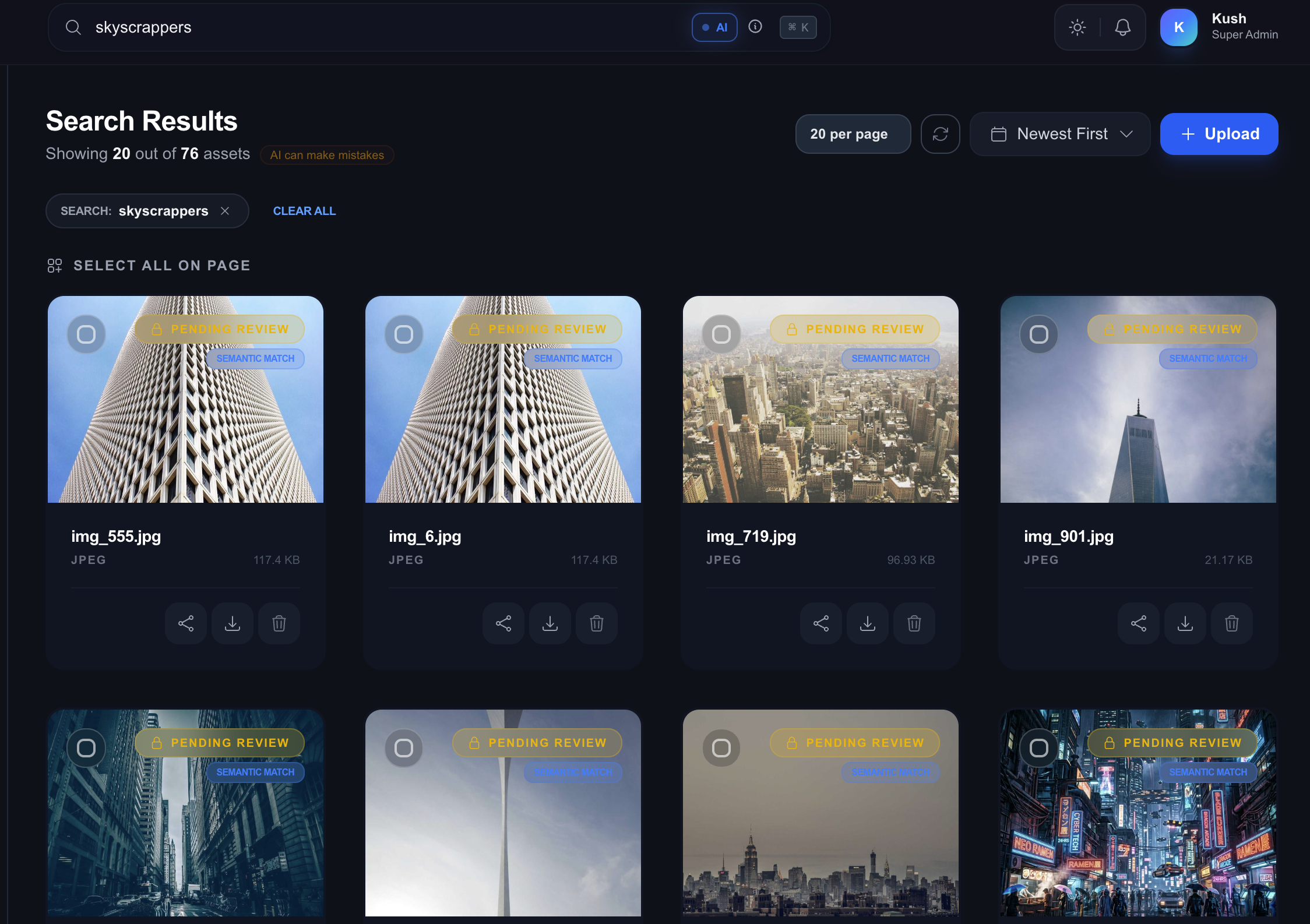 Zuperix asset grid showing natural language search